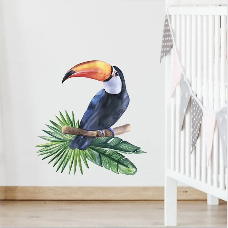 1Pcs Cartoon Cute Parrot Green Planting Wall Stickers For Children\'s Room Porch Wall Beautification Decorative Wallpaper