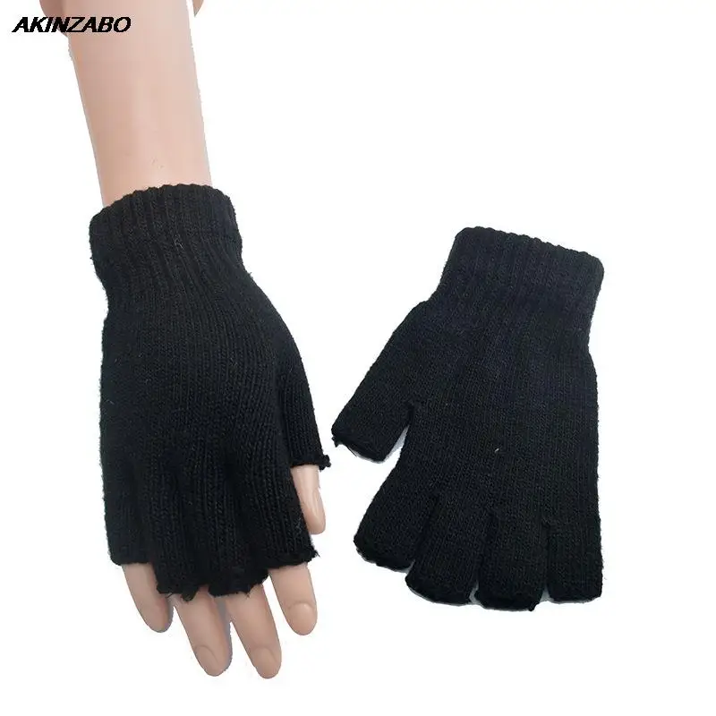 Writing Work Half Finger Thermal Gloves Knitted Solid Color Mittens Warmth Winter Gloves For Men Women Kniting Fingerless Gloves