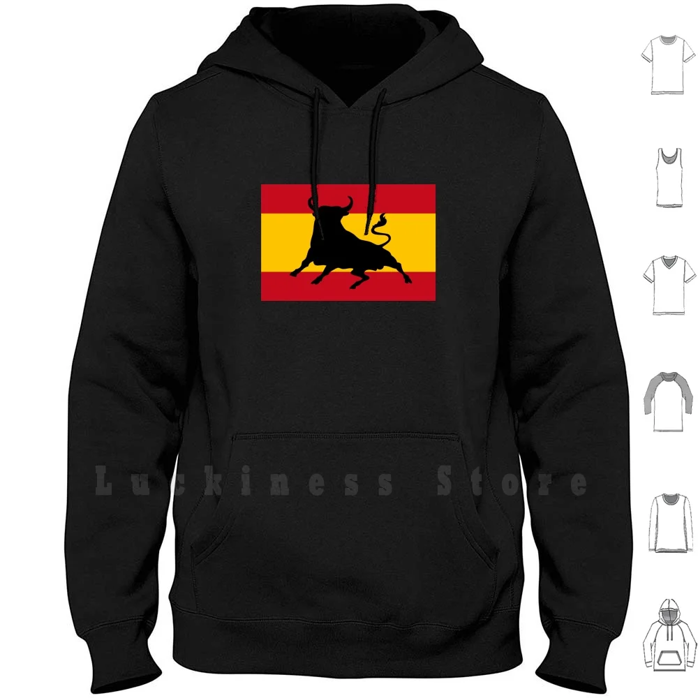 Spanish Flag With Bull Hoodies Long Sleeve Flag Spain Flag Of Spain Spanish Flag Bull Bullfighting National Holiday