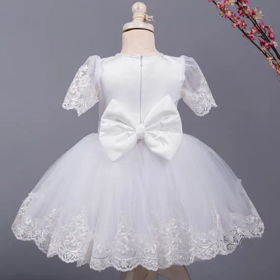 White Lace Tulle Knee Length Girl Christening Dress Infant Princess Party Gown For Girls Flower Girl Dress