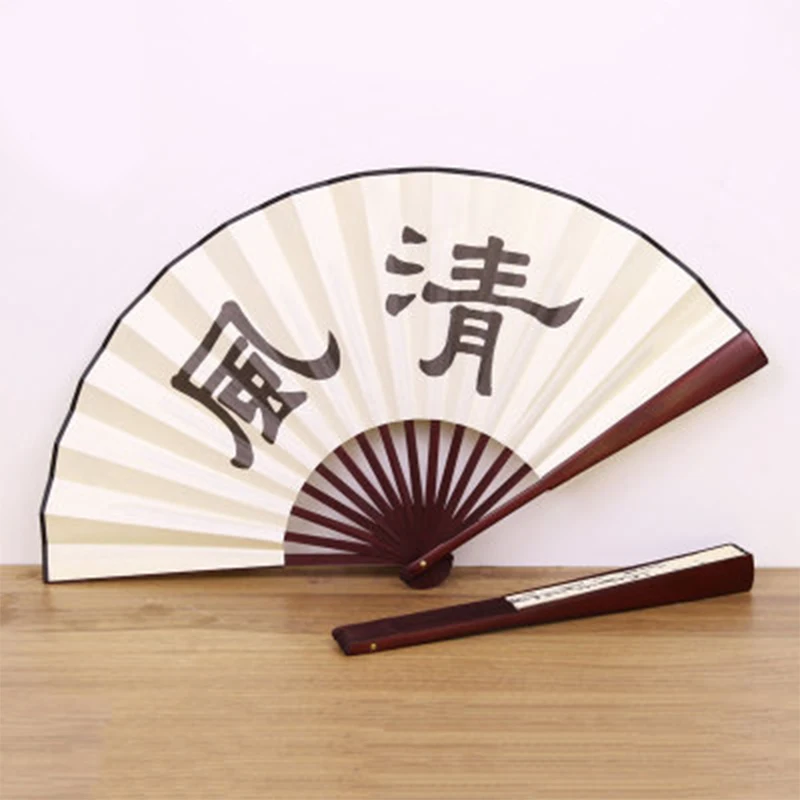 Retro Folding Silk Fan for Men, Chinese Style, Pocket Bamboo Handle, Hand Fan, New, 1Pc, 2025