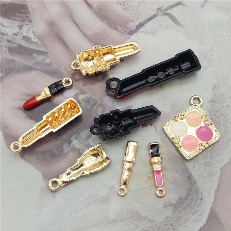 9pcs Enamel Makeup pendant Mix  Lipstick Pendant Necklace Jewelry Making DIY Charms For Bracelet Earrings Party Dec Gift Beauty