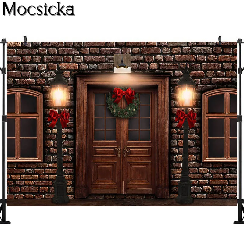 Arrière-plan de photographie murale de noël rouge brique, arrière-plan Vintage porte en bois, accessoires de photographie de Portrait professionnel, arrière-plan de stand de Studio