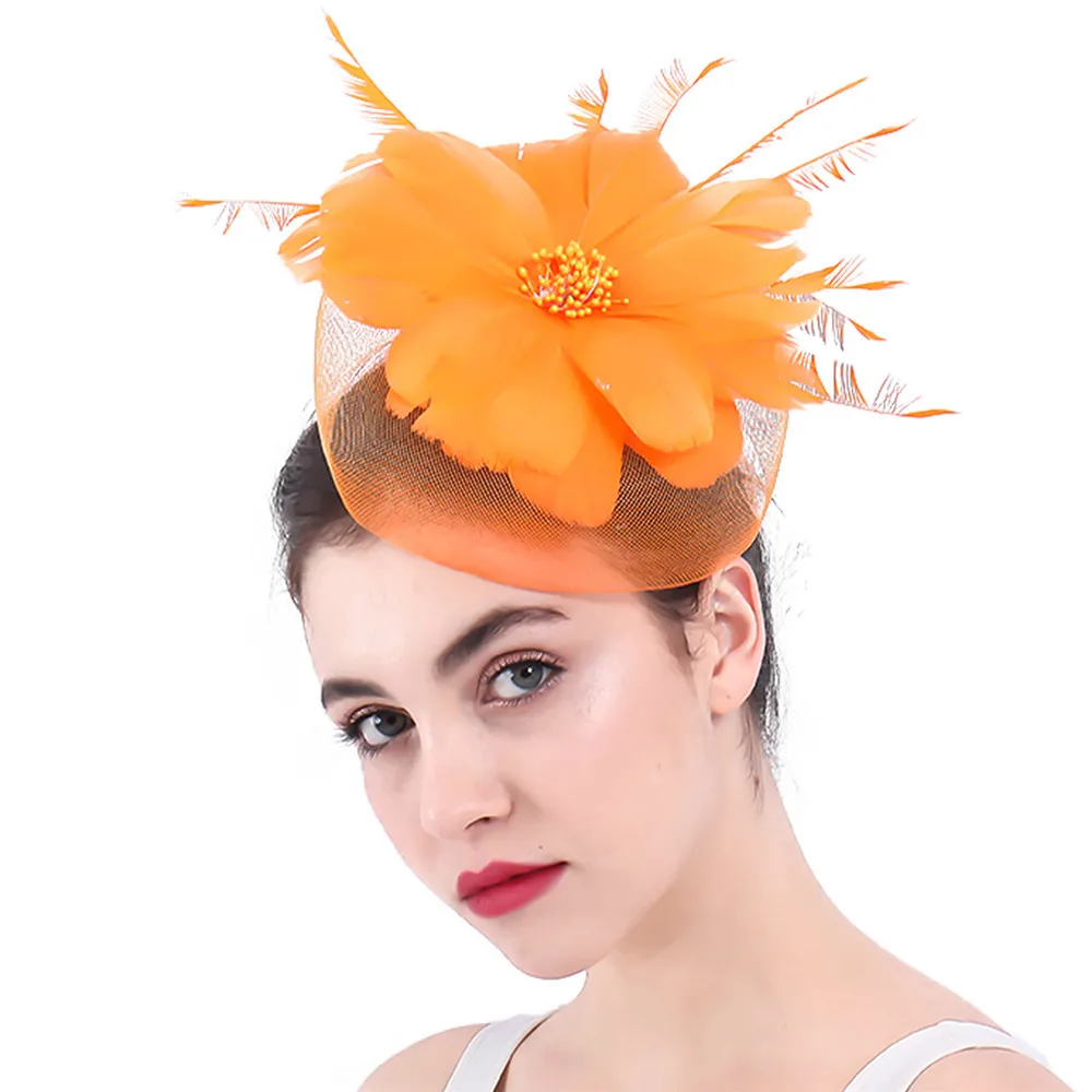 

Orange Crinoline Fascinators Hats Womwn Wedding Flower Hair Accessories Tulle Headwear Headbands For Wedding Church Headdress