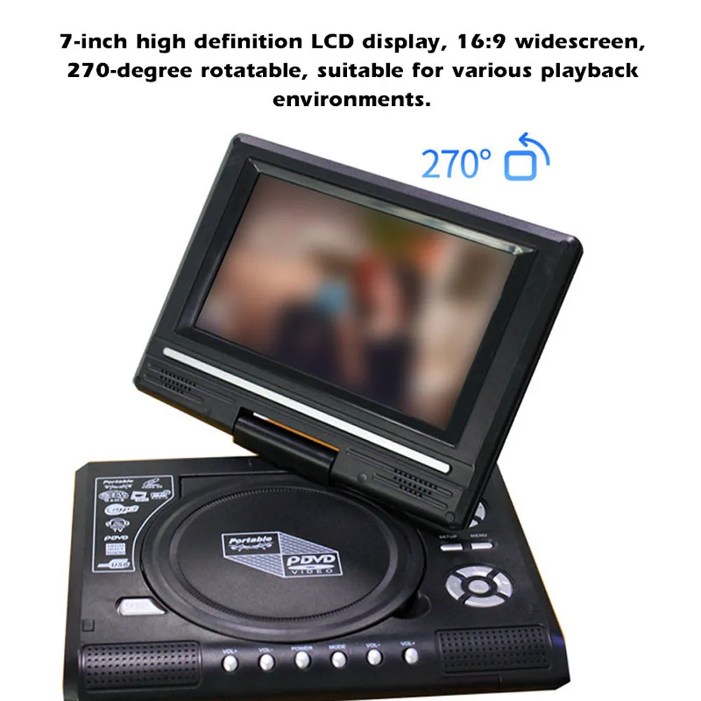 7.8inch 16:9 Widescreen DVD Player 270° Rotatable LCD Screen Home Car TV DVD Player Portable VCD MP3 Viewer with Game Function