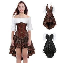 Steampunk Clothing Steampunk Costume Women Underbust Corset Dress Plus Size Renaissance Blouse Medieval Pirate Costume Halloween