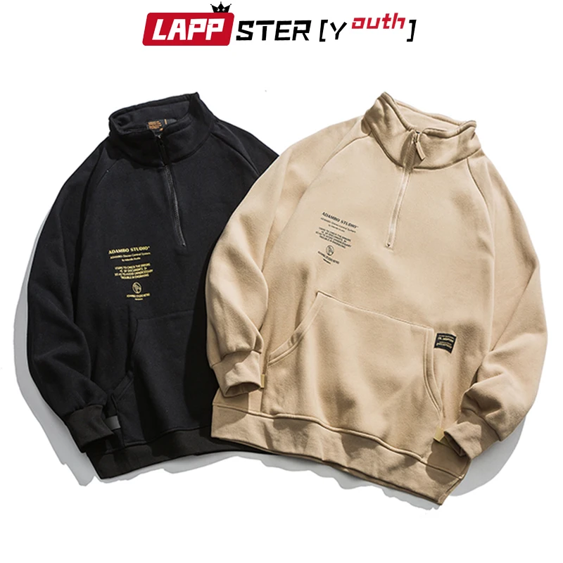 LAPPSTER-Youth Men Fleece Pocket Harajuku Hoodies 2024 Mens Oversized Streetwear Sweatshirts Korean Hoodie Hip Hop Black Clothes