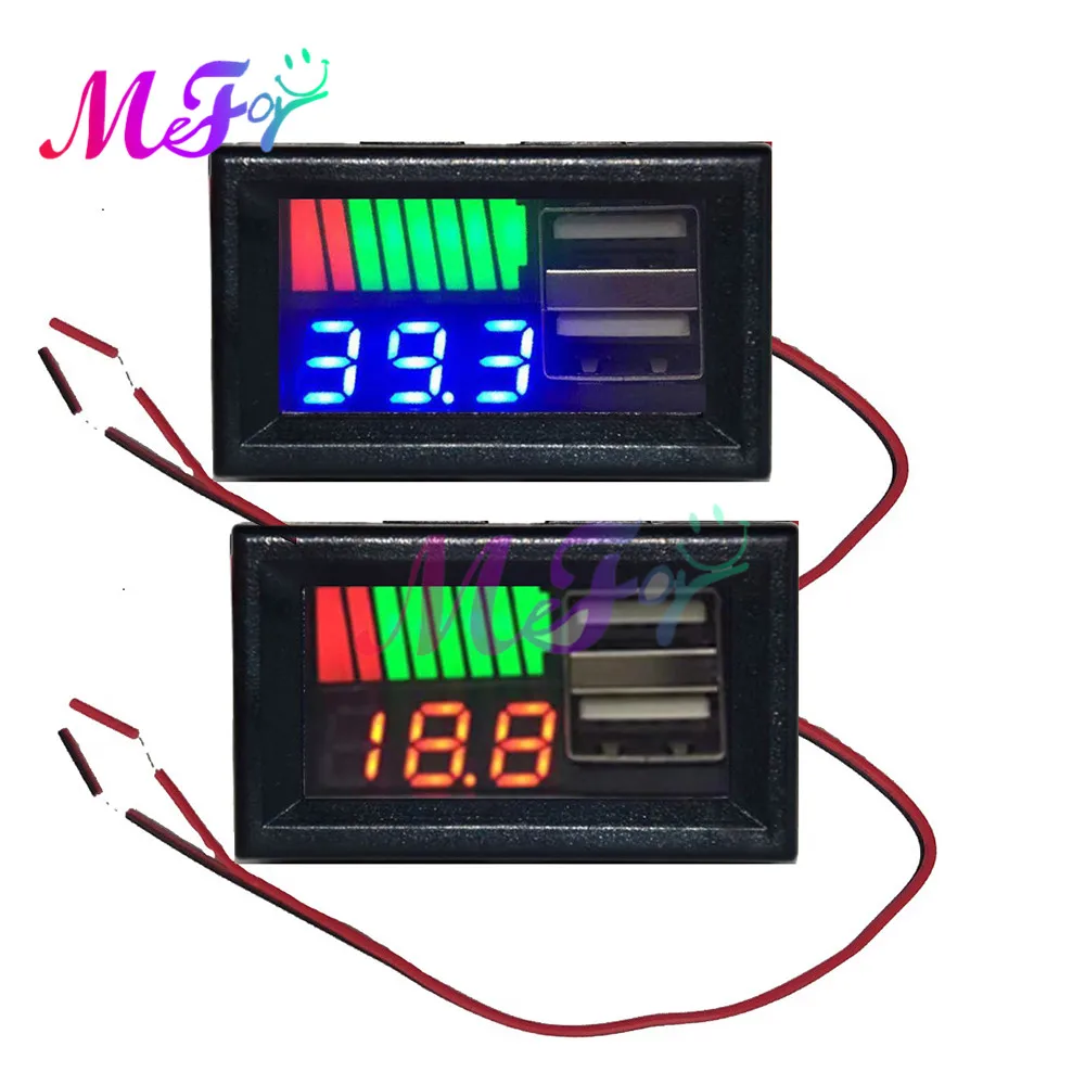 Digital Voltmeter 5V 2.4A USB Voltage Capacity Tester 12V-24V Li-ion Lead Acid Battery Meter 3S-7S Battery Capacity Indicator