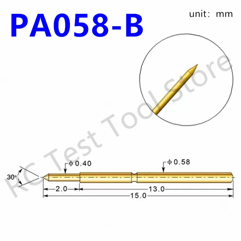 

100PCS PA058-B Spring Test Probe PA058-B1 Durable Metal Probe Detection Needle Length 15mm Needle Seat Spring P058-B P058-B1