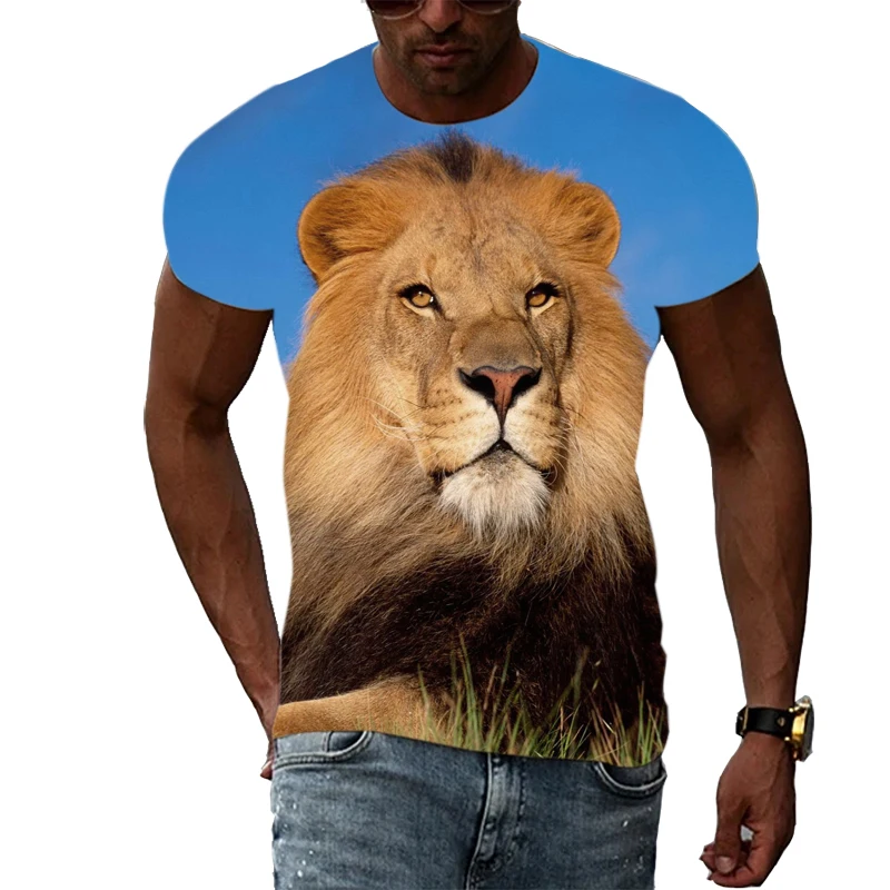 Summer Fashion New King Of The Jungle Lion graphic t shirts For Men 3D Personality Creative Trend Animal Pattern Print T-shirts