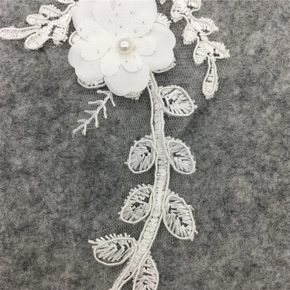 New White Embroidery Nail bead Flower Lace Neckline Fabric DIY Lace Collar Fabric Sewing Applique Apparel Dress Supplies Crafts