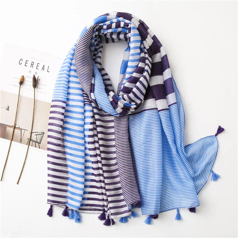 2024 Fashion Bright Striped Line Tassel Viscose Shawl Scarf Lady High Quality Wrap Headband Bufandas Muslim Hijab Sjaal 180*90Cm