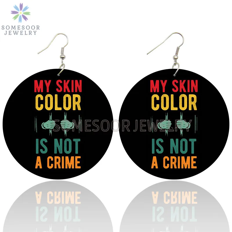 SOMESOOR Black History Powerful Sayings Printed Wooden Drop Earrings African American HBCU Inspired Loops Dangle For Women Gifts