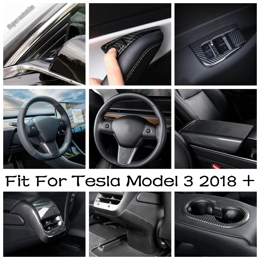 

Steering Wheel / Armrest Box Anti Kick Panel Air AC Cover Trim Fit For Tesla Model 3 2018 - 2021 Carbon Fiber Look Accessories