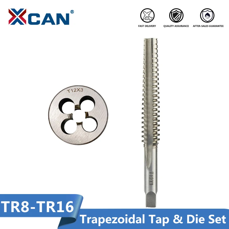 XCAN 2pcs Trapezoidal Tap and Die Set Right Hand Machine Plug Tap HSS Screw Thread Tap TR Tap and Die KitTR8/TR10/TR12/TR14/TR16