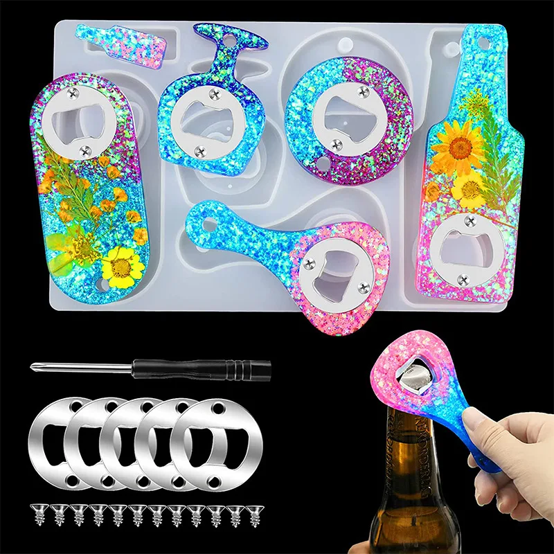 3D DIY Crystal Resin Silicone Mold Beer Wrench Corkscrew Bottle Opener Mirror Silicone Mold For Resin