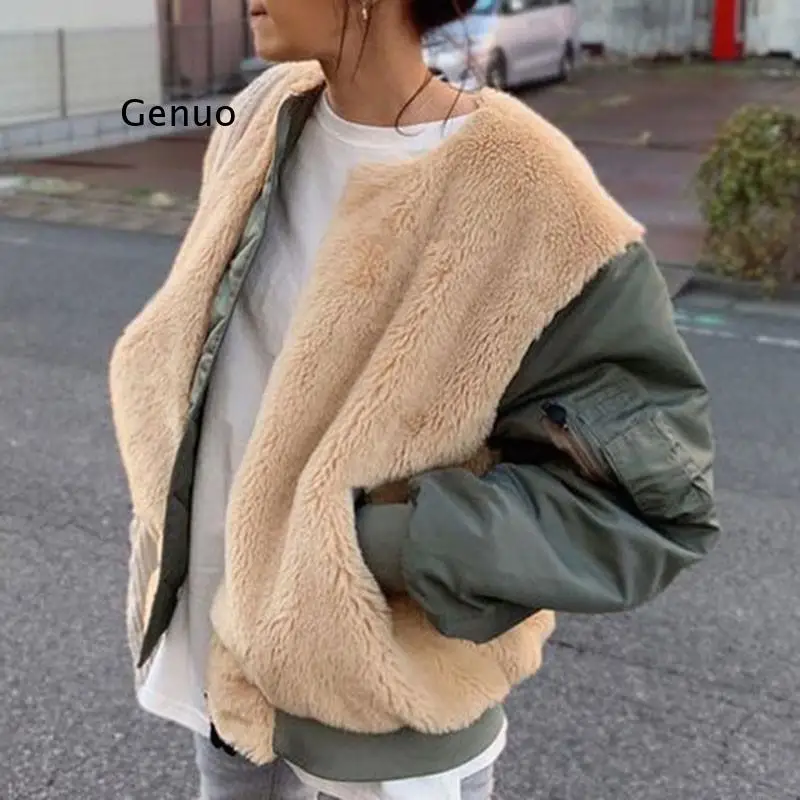 

Autumn Winter Lamb Plush Jacket Korean Loose Stand Collar New Fashion Top Women Clothing Oversize Clothes Goth Harajuku
