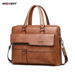 WEIXIER Vintage PU Leather Bag Men's Handbag Messenger Bag Men Shoulder Bags Male Laptop Briefcase Bag Casual Hand bags bolso 가방