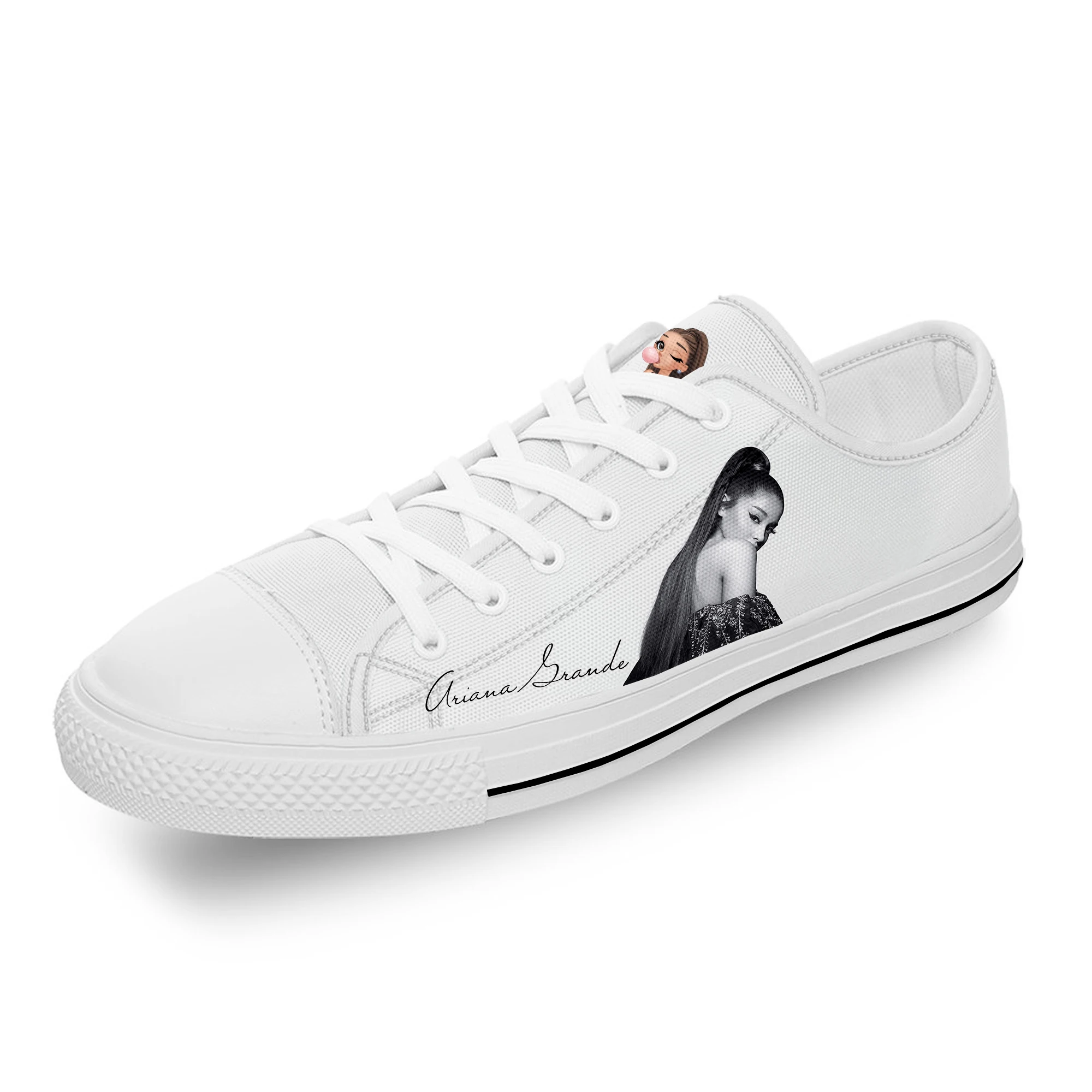 Grande Pop Singer Music Ariana White Cloth 3D Print Low Top Canvas Fashion Shoes Men Women  Lightweight Breathable Sneakers