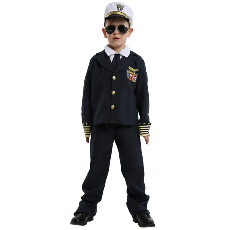 Costume de capitaine de la marine Adelo al Pilot pour enfants, uniforme d'Halloween pour garçons, fête de carnaval de Pourim, robe de paupières de Mardi Gras, enfants