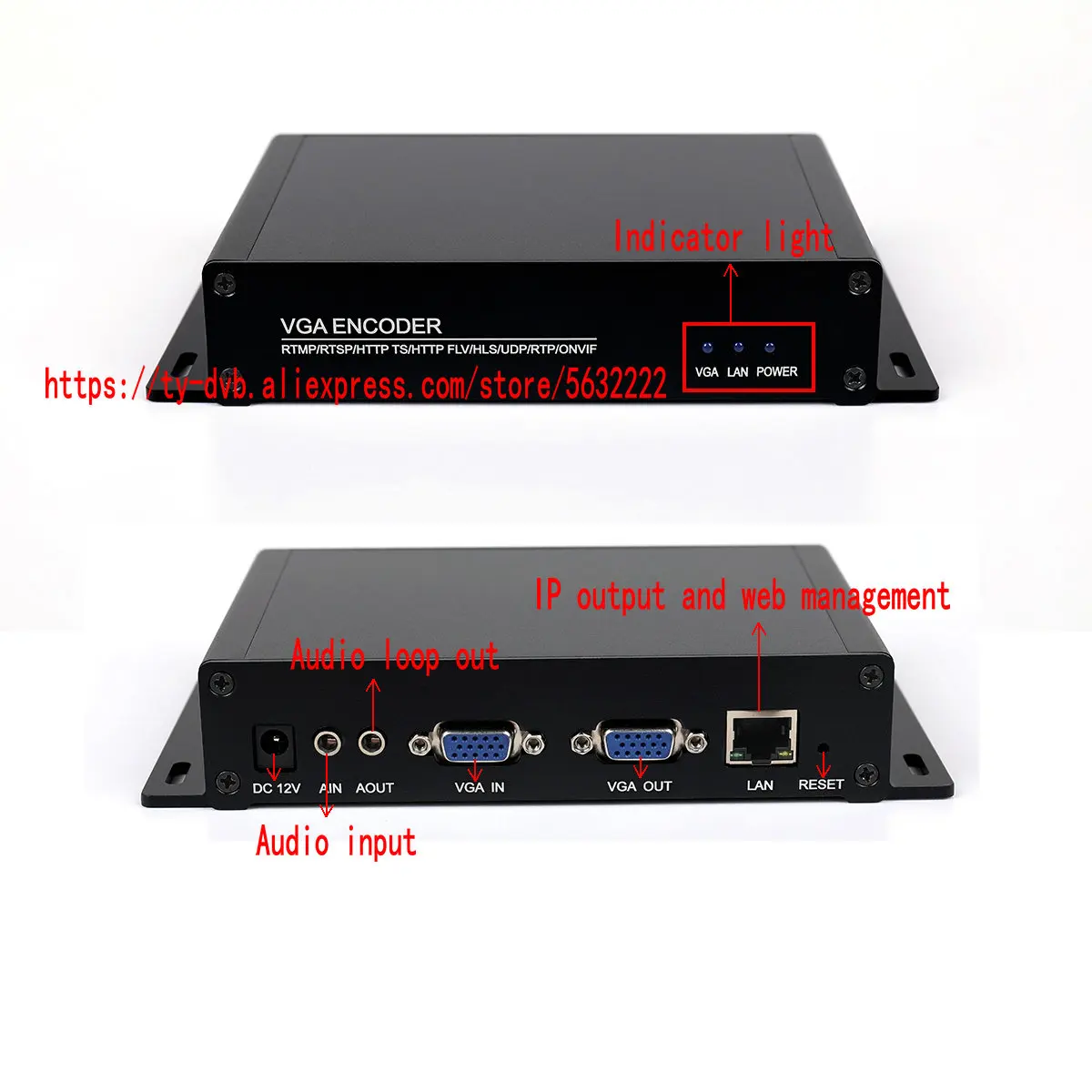 Surveillance & Security VGA to IP (RTP/UDP/RTSP/HTTP/RTMP) HD Encoder H.265/H.264/MJPE Network Streaming Media, IPTV TV System