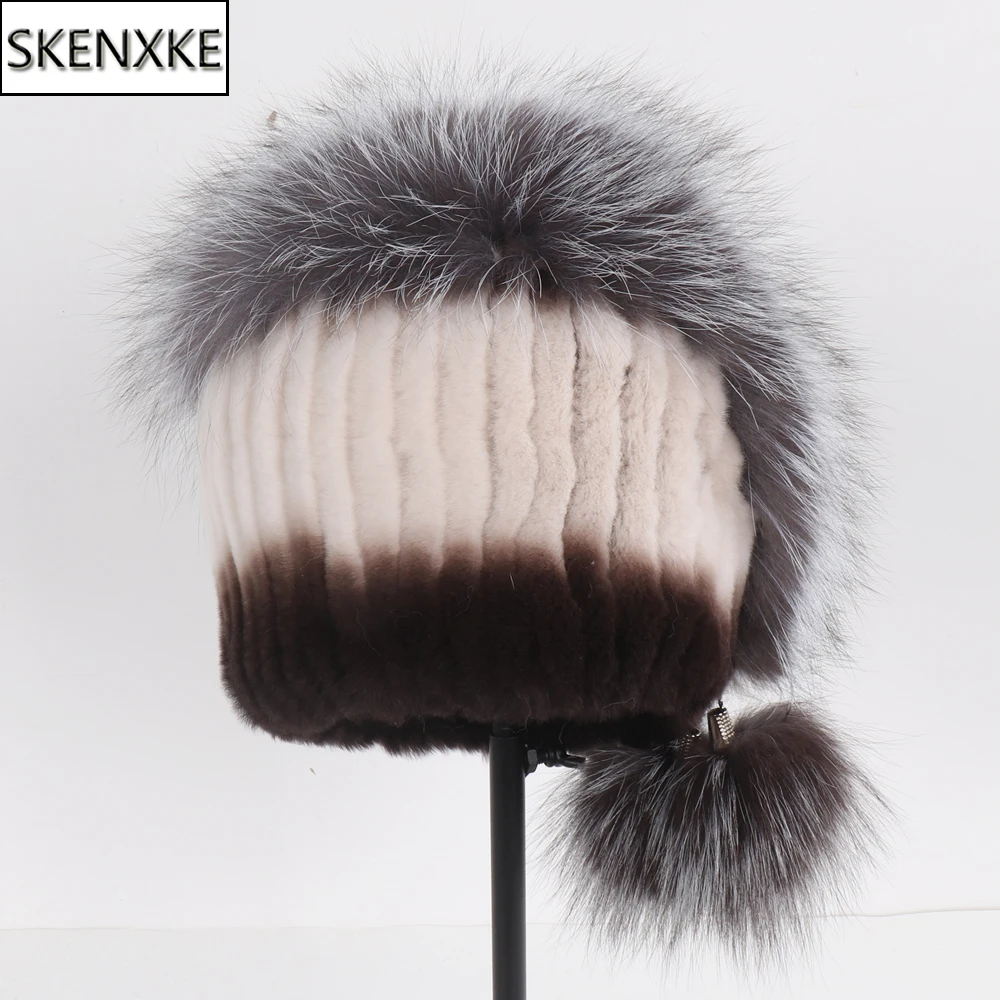 

Luxury Real Fox Fur Hat For Women Winter Outdoor Warm Rex Rabbit Fur Hats Natural Hand Knitted Fur Cap Female Quality Soft Caps