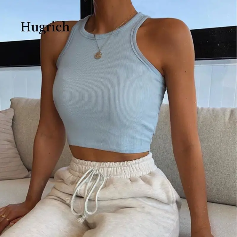2021 Women's Spring and Summer Fashion Versatile Solid Color Sleeveless Vest T-Shirt Causal Short Tops