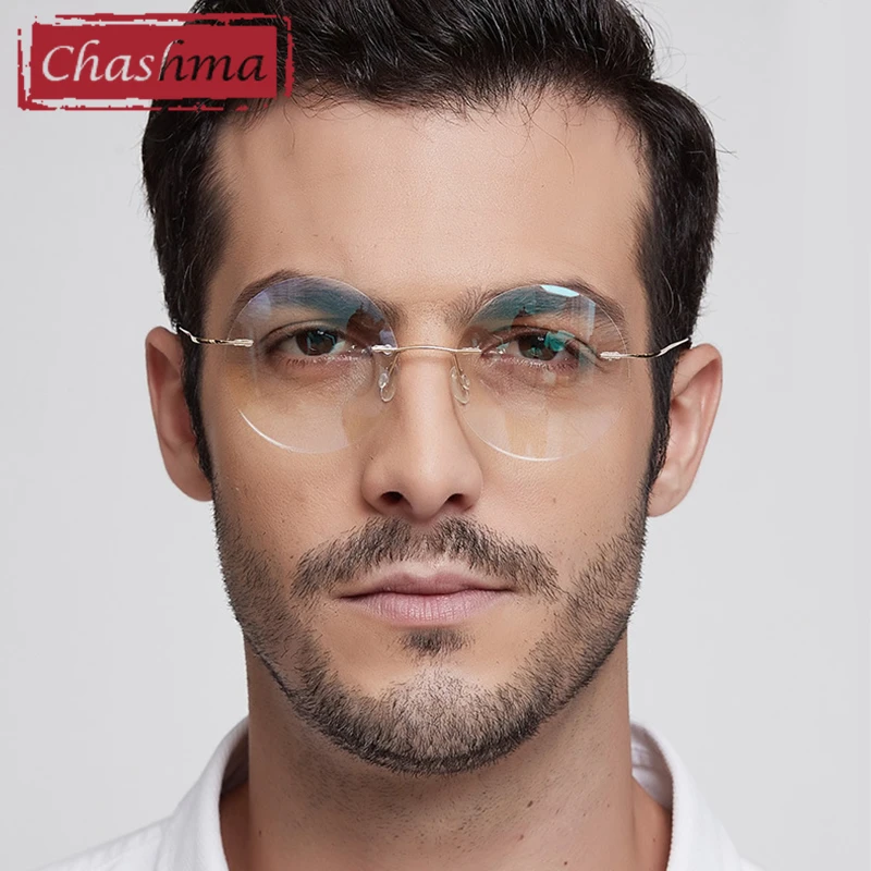 Chashma Titanium Rimless Eyeglasses Ultra Light Myopia Round Vintage Glasses Optical Frame for Male and Women