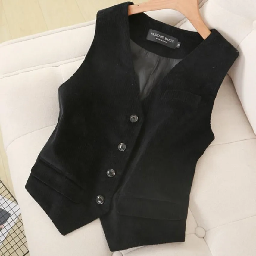 New arrival spring autumn retro corduroy ol vest women v-neck slim single breasted short waistcoat