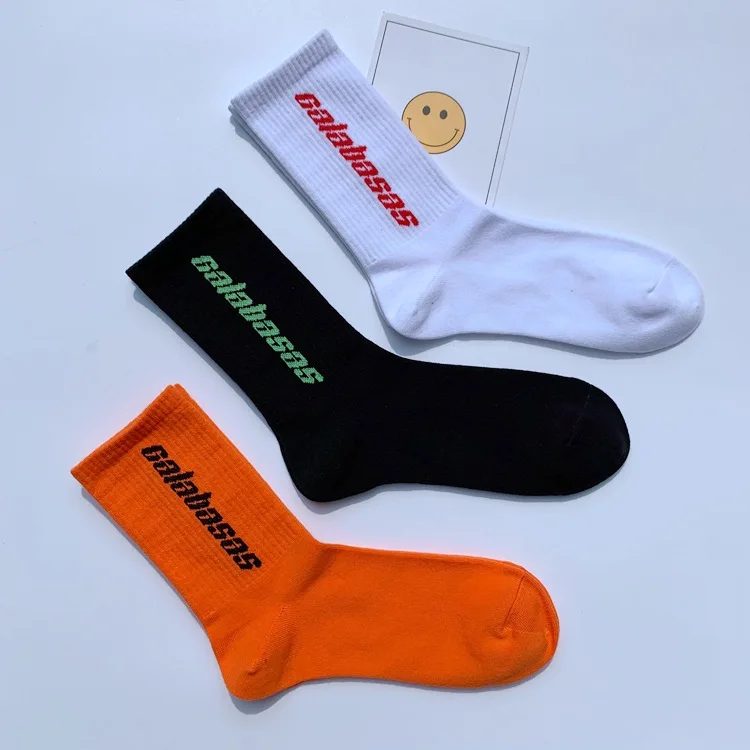 Fashion Men Cotton Socks Women Streetwear Kanye West Ins Crew Socks Hip Hop Letter Calabasas Socks Long Skateboard Sock