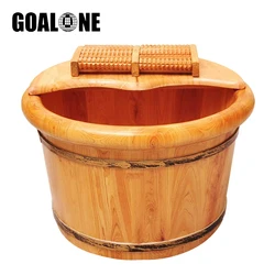 GOALONE Wood Foot Basin Foot Bucket Pedicure Bowl Spa Massage Cedar Thicken Barrels Household Foot Bath Barrel with Lid Massager