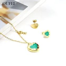 OUFEI Jewellery Set For Woman Stainless Steel Set Heart Key Necklace Set Of Earring Charm Jewelry Accessories 2020 New Wholesale