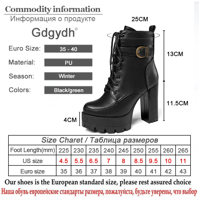 Gdgydh 2022 Russian Hot Sales Women Shoes Thick Platform High Heel Female Ankle Boots Round Toe Lace up Zipper Motorcycle Boots