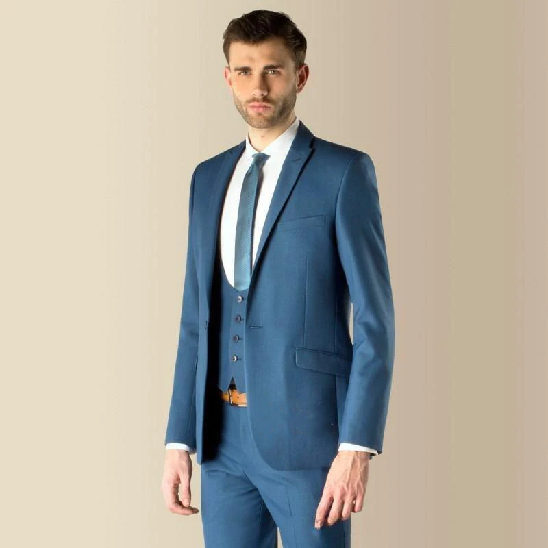 Drie Stukken Marineblauw Mannen Suits Custom Made Twee Button Bruidegom Slijtage Slim Fit Wedding Suits Voor Mannen (Blazer + Vest + Broek)