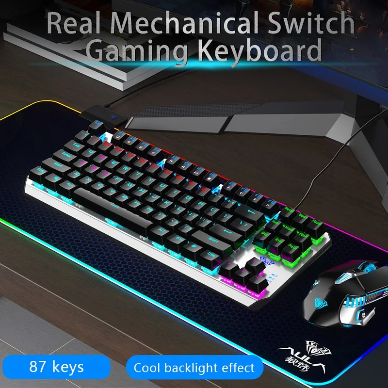 Mechanical Keyboard With 87 Keys Anti Ghosting, Metal Panel With 20 Types of Breathing Light Effects, Suitable for PC/Laptop