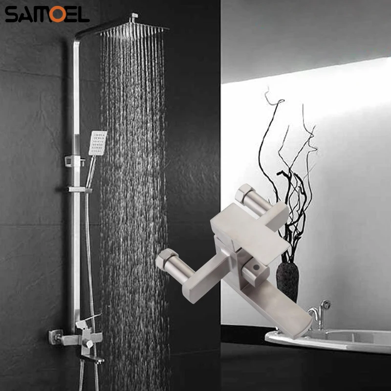 

High Quality Stainless Steel Shower Faucet Set Brushed Liftable Shower Water Mixing Valve with Square 8 inch Showerhead ST346