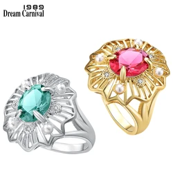 DreamCarnival1989 Women Baroque Rings Peacock Blue Zircon Shiny Fuchsia Pearl Jewelry Birthday Gift Wholesale Must Have WA11991
