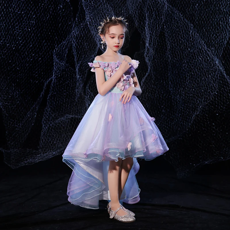 New Luxury Princess Ball Gowns Wedding Tutu Dress for Girls Party Flower Girl Dresses Shoulderless Children Evening Prom Frocks