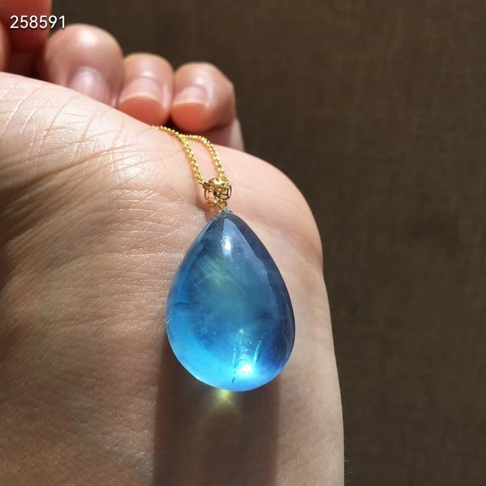 Natural Blue Aquamarine Women Pendant 29*20*11mm Brazil Aquamarine Water Drop Jewelry Necklace AAAAA