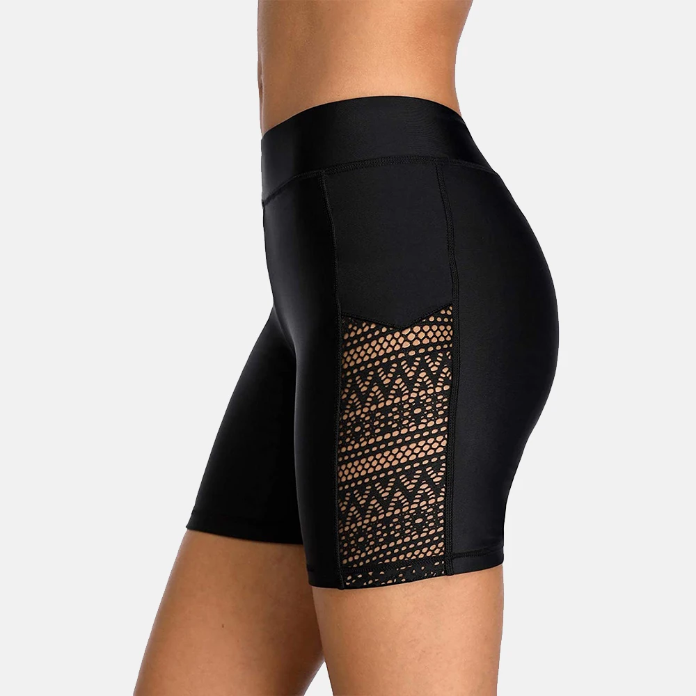 Anfilia Women's Boyleg Swim Trunks High Waisted Lace Hollow Out Board Shorts Swimming Shorts плавки женские пляжные