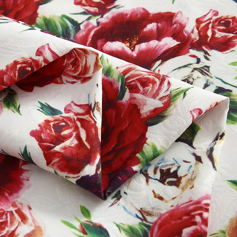 145cm Width Fashion Peony Rose Flower Printed Thin Jacquard Fabric For Woman Dress Coat Tissu Tela Хлопок материал DIY Cloth