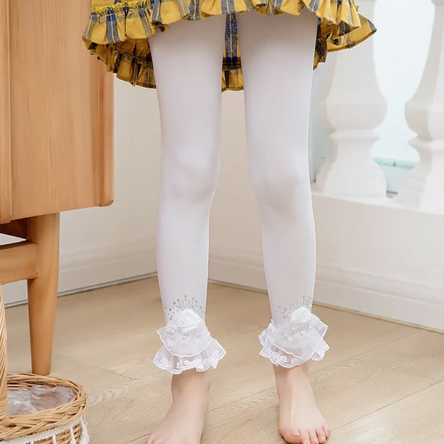 

Summer autumn girls leggings cute fashion princess lace velvet children trousers stretch kids pants