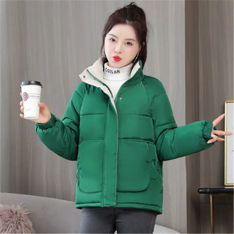 

2022 New Autumn Winter Women Padded Jacket Warm Thick Short Coat Female Long Sleeve Zipper Solid Parkas Mujer Outerwears A636