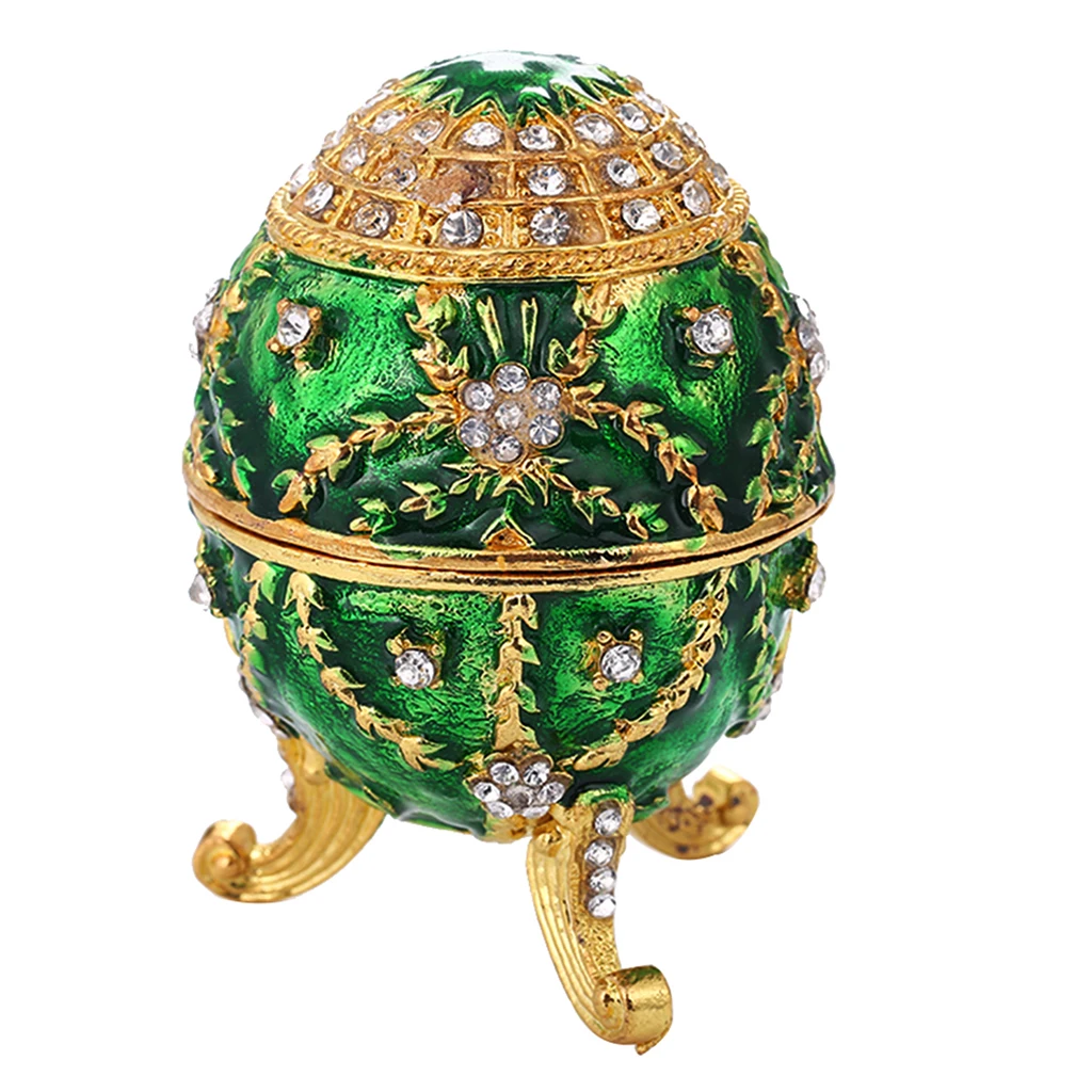 Enamel Green Flower Jewelry Box Faberge Cute Gift Box Decoration Easter Egg