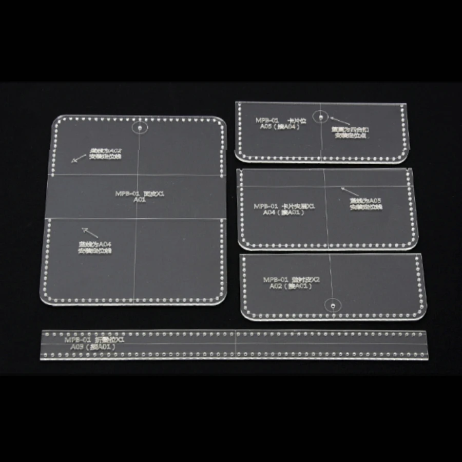 5 Pcs Acrylic Clear Card Bag Purse Wallet Stencil Template DIY Leather Craft