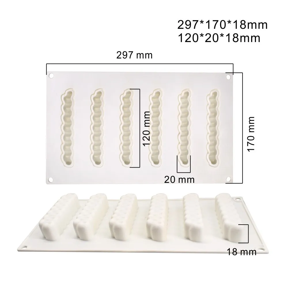 6 Even Imitation Decorative Cream Bar Shape French West Point Mousse Silicone Mold Long Strip Mousse Mold Chocolate Mold