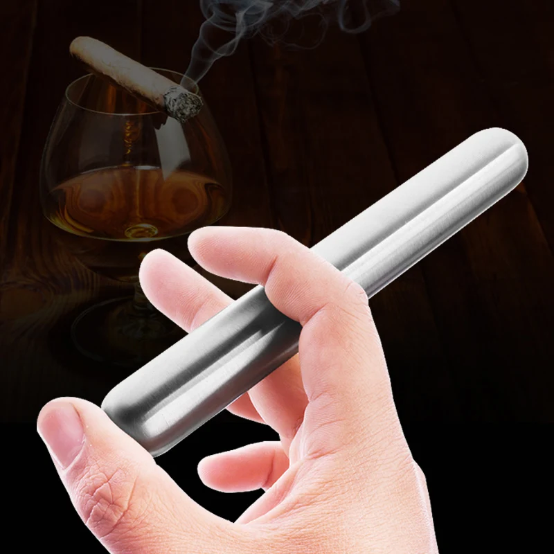 Portable 304 Stainless Steel Double Cigar Tube Box, Mirror Polished Cigar Case, Storage Box, Exquisite