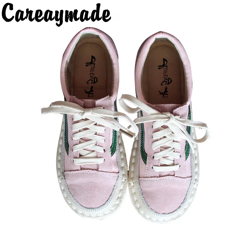 

Careaymade-Originals handicrafts shoes,pink shoes autumn new round head doll shoes, Korean version retro lacing shoes,3color