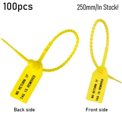 100pcs Plastic Security Seals Disposable Tamper Proof VOID Label Product Packing Hang Tags, NO RETURN IF TAG IS REMOVED, 250mm