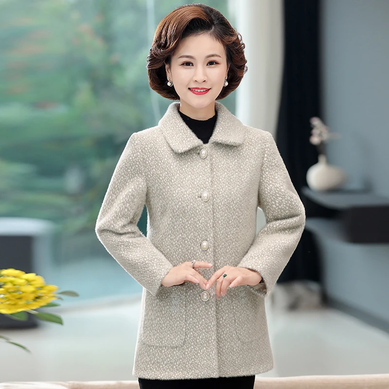 Middle-Aged Mother Autumn Winter Clothes Mink Woolen Coat Short Large Size 5XL New Female Woolen Feminine L36